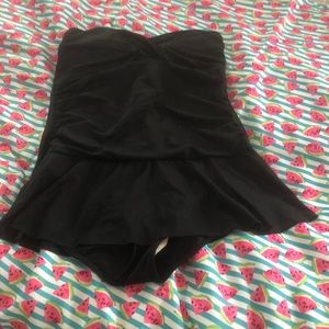 strapless black bathing suit